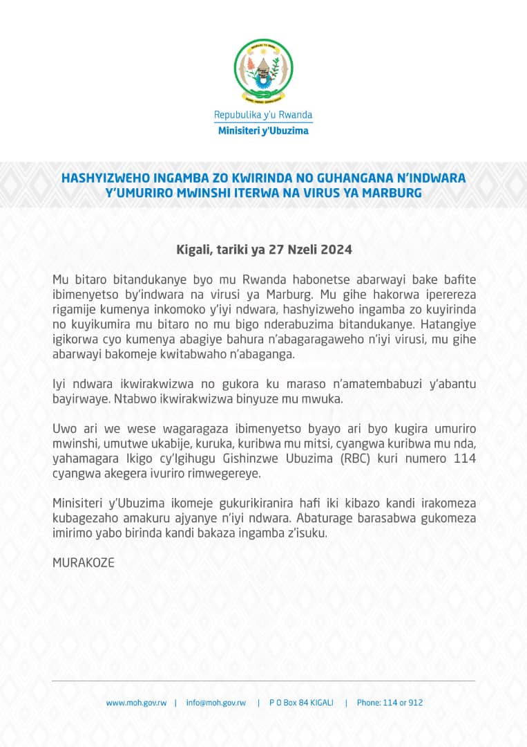 Mu Rwanda hageze Virus ya Marbag, Minisante itanga imbuzi