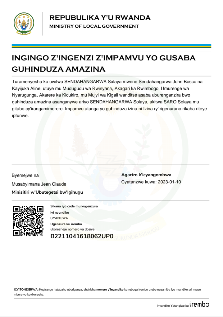 Itangazo ryo guhinduza amazina