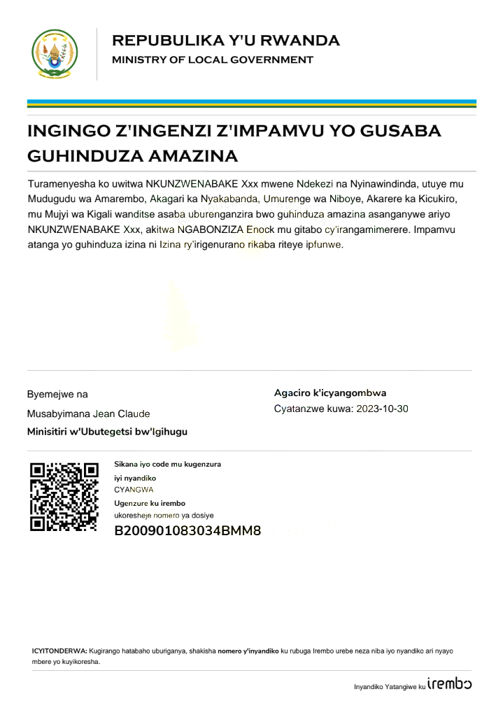 Itangazo ryo guhinduza amazina