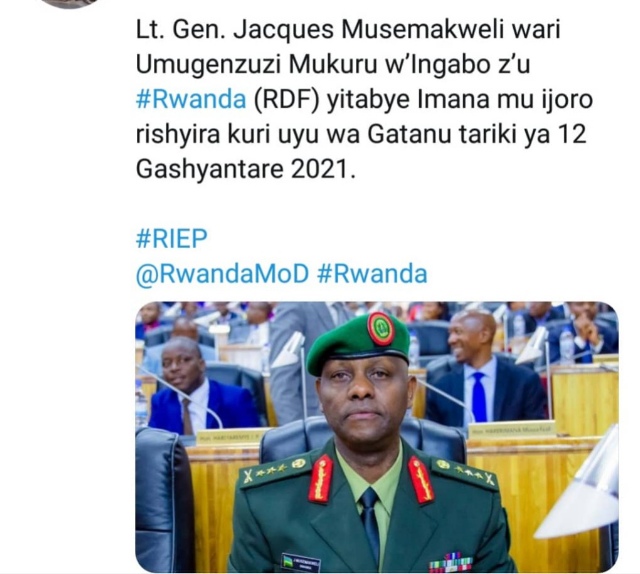 Lt Gen Musemakweli yitabye Imana