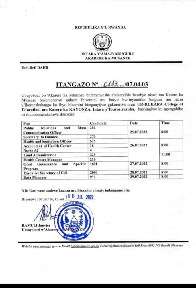 Hatangiye kwibazwa byinshi ku Karere ka Musanze kajyanye ibizamini by'akazi i Kayonza