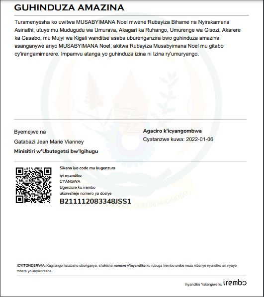 Itangazo rihindura Amazina