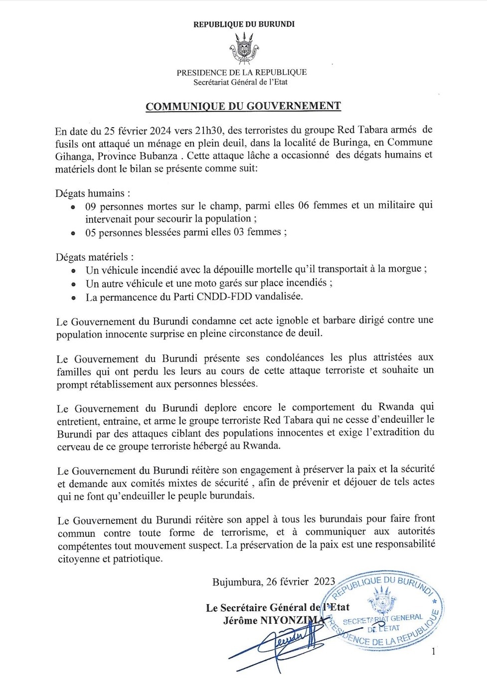 Igitero cya Red-Tabara cyegetswe ku Rwanda